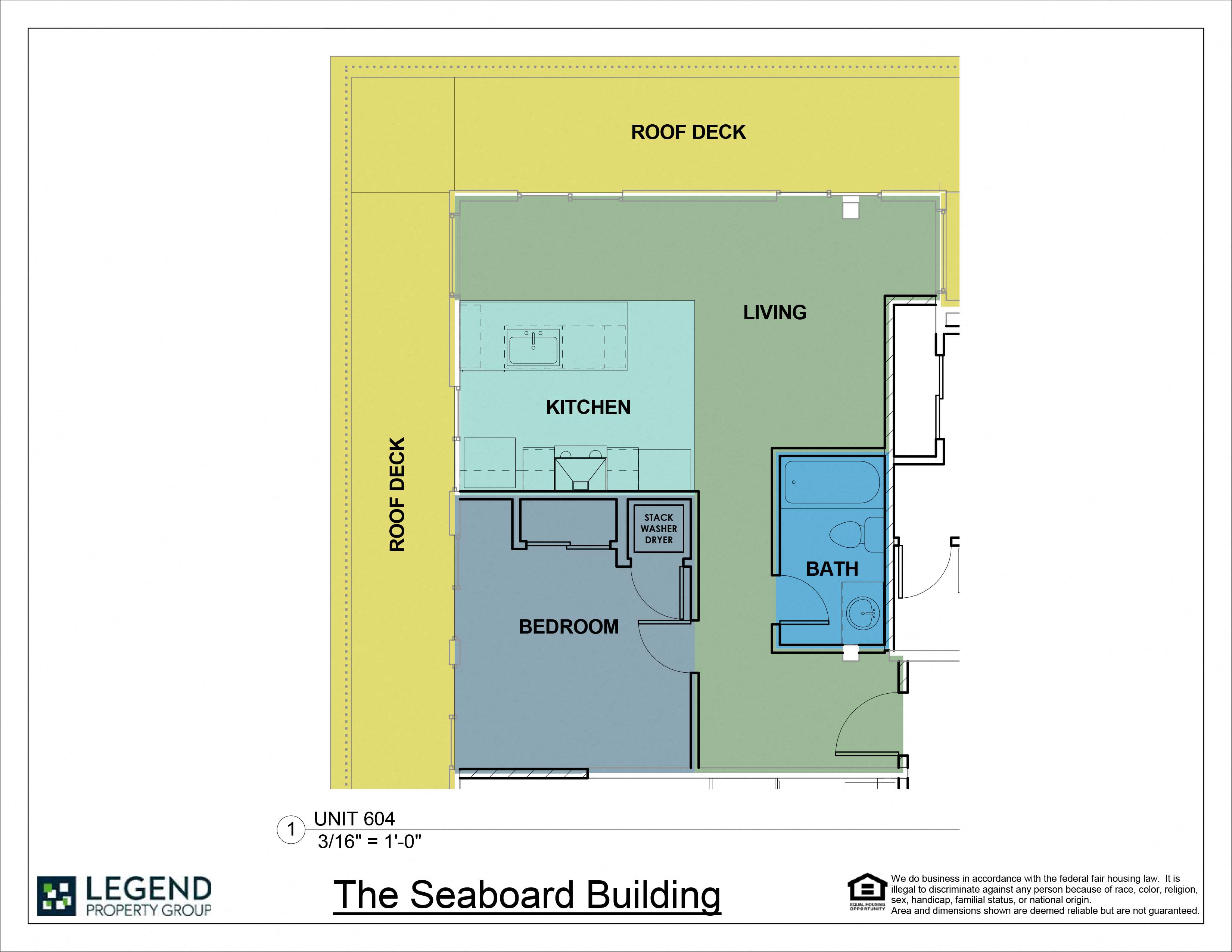 Floor plan for 1 bed, 1 bath, 600 sqft